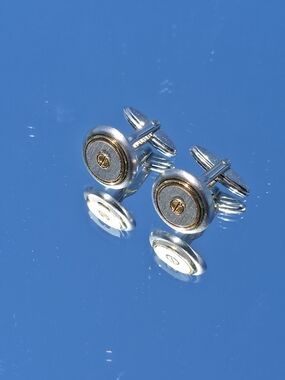 Vintage Alfred Dunhill Silver Gold Two Tone Genta Style Screw Cufflinks
